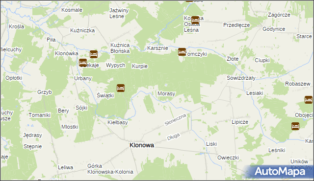mapa Morasy gmina Klonowa, Morasy gmina Klonowa na mapie Targeo