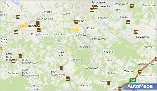 mapa Mościska gmina Grodzisk Mazowiecki, Mościska gmina Grodzisk Mazowiecki na mapie Targeo