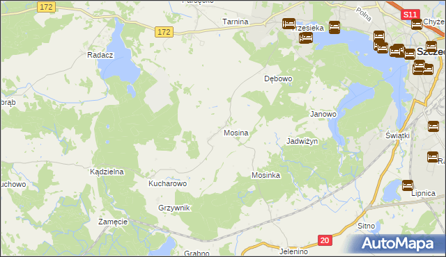 mapa Mosina gmina Szczecinek, Mosina gmina Szczecinek na mapie Targeo