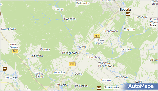 mapa Mostki gmina Staszów, Mostki gmina Staszów na mapie Targeo