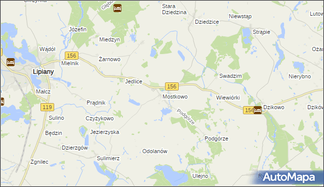 mapa Mostkowo gmina Barlinek, Mostkowo gmina Barlinek na mapie Targeo