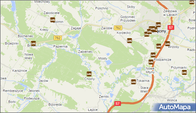 mapa Mosty gmina Chęciny, Mosty gmina Chęciny na mapie Targeo