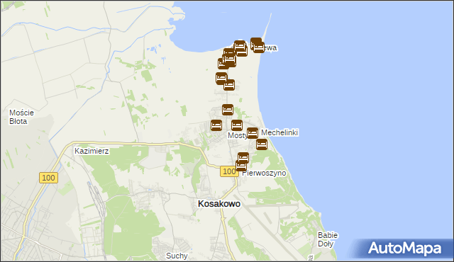 mapa Mosty gmina Kosakowo, Mosty gmina Kosakowo na mapie Targeo