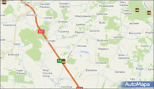 mapa Mroków gmina Trojanów, Mroków gmina Trojanów na mapie Targeo