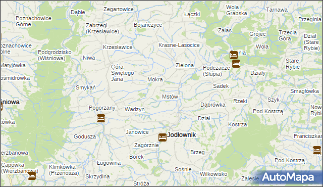 mapa Mstów gmina Jodłownik, Mstów gmina Jodłownik na mapie Targeo