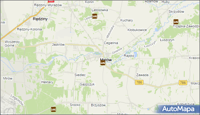 mapa Mstów powiat częstochowski, Mstów powiat częstochowski na mapie Targeo