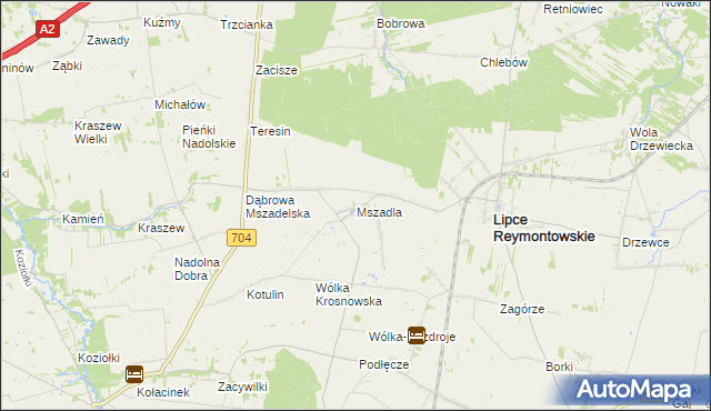 mapa Mszadla gmina Lipce Reymontowskie, Mszadla gmina Lipce Reymontowskie na mapie Targeo