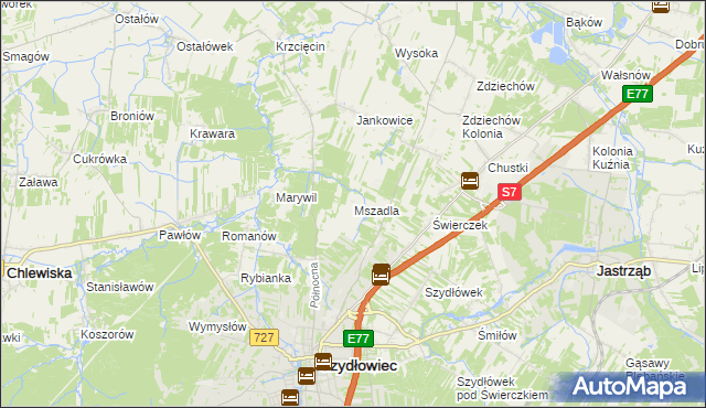 mapa Mszadla gmina Szydłowiec, Mszadla gmina Szydłowiec na mapie Targeo
