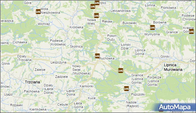 mapa Muchówka gmina Nowy Wiśnicz, Muchówka gmina Nowy Wiśnicz na mapie Targeo