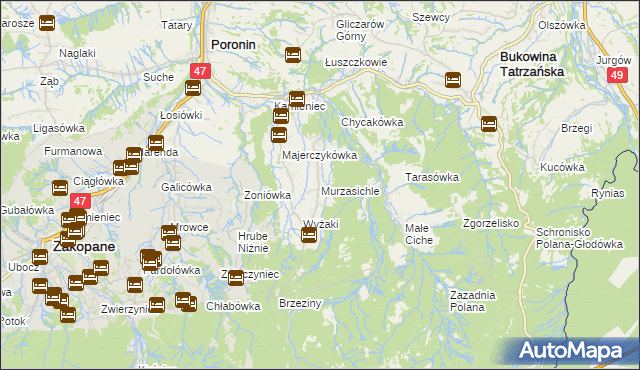 mapa Murzasichle, Murzasichle na mapie Targeo