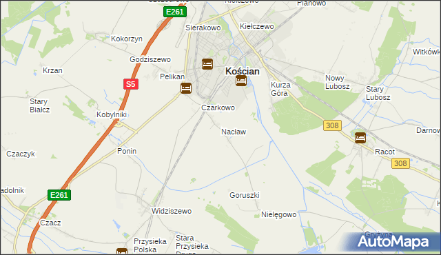 mapa Nacław gmina Kościan, Nacław gmina Kościan na mapie Targeo