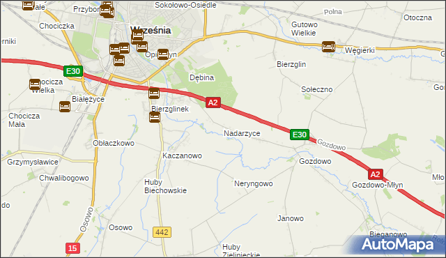 mapa Nadarzyce gmina Września, Nadarzyce gmina Września na mapie Targeo