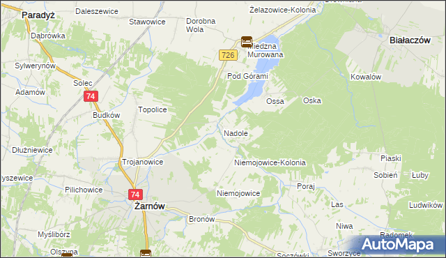 mapa Nadole gmina Żarnów, Nadole gmina Żarnów na mapie Targeo