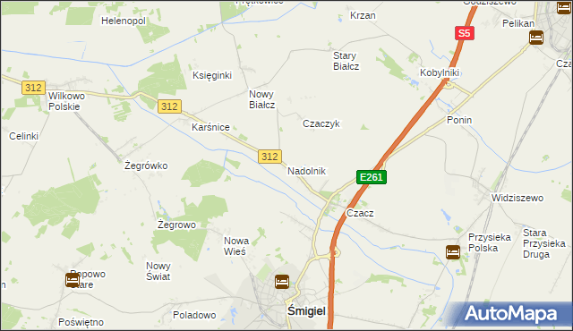 mapa Nadolnik gmina Śmigiel, Nadolnik gmina Śmigiel na mapie Targeo