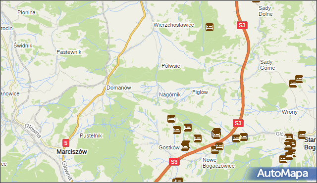 mapa Nagórnik gmina Marciszów, Nagórnik gmina Marciszów na mapie Targeo