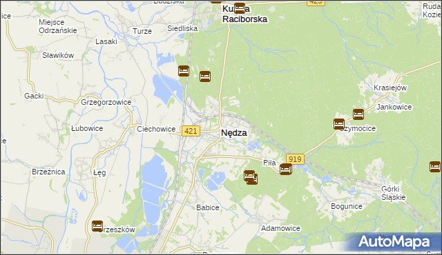 mapa Nędza powiat raciborski, Nędza powiat raciborski na mapie Targeo