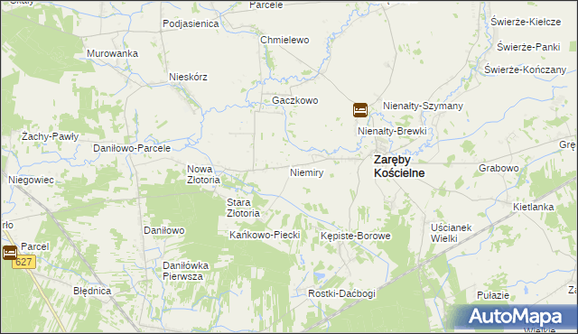 mapa Niemiry gmina Zaręby Kościelne, Niemiry gmina Zaręby Kościelne na mapie Targeo