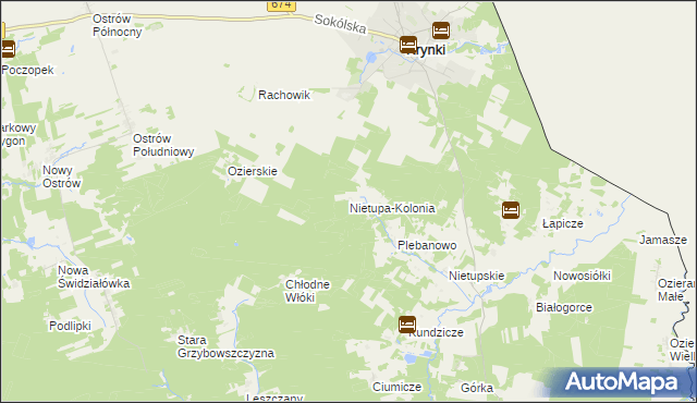 mapa Nietupa-Kolonia, Nietupa-Kolonia na mapie Targeo