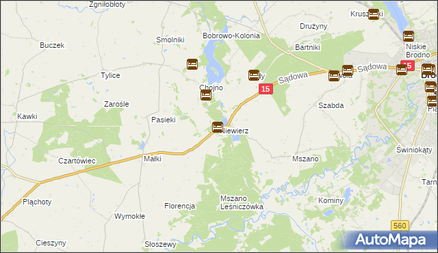 mapa Niewierz gmina Brodnica, Niewierz gmina Brodnica na mapie Targeo