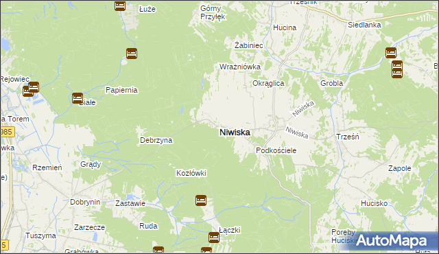 mapa Niwiska powiat kolbuszowski, Niwiska powiat kolbuszowski na mapie Targeo