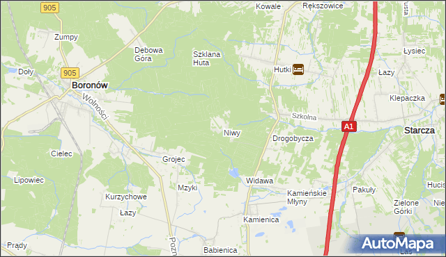 mapa Niwy gmina Woźniki, Niwy gmina Woźniki na mapie Targeo