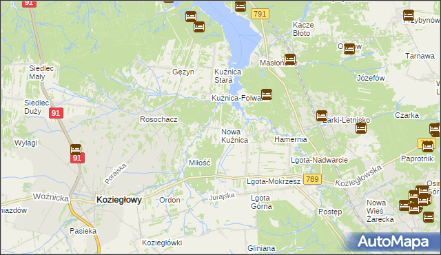 mapa Nowa Kuźnica gmina Koziegłowy, Nowa Kuźnica gmina Koziegłowy na mapie Targeo