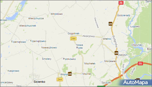 mapa Nowa Ruda gmina Sicienko, Nowa Ruda gmina Sicienko na mapie Targeo