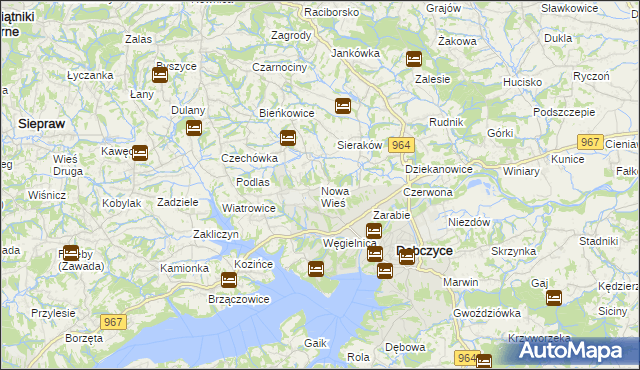 mapa Nowa Wieś gmina Dobczyce, Nowa Wieś gmina Dobczyce na mapie Targeo