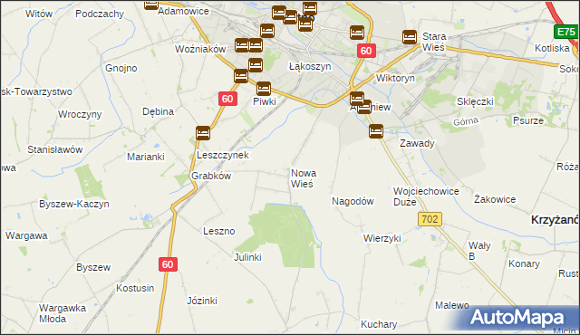 mapa Nowa Wieś gmina Kutno, Nowa Wieś gmina Kutno na mapie Targeo