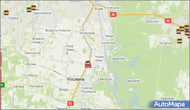 mapa Nowa Wieś gmina Poczesna, Nowa Wieś gmina Poczesna na mapie Targeo