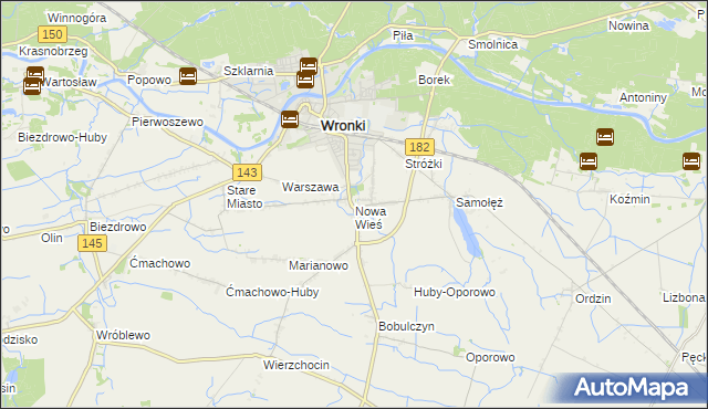 mapa Nowa Wieś gmina Wronki, Nowa Wieś gmina Wronki na mapie Targeo