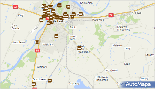 mapa Nowa Wieś Malborska, Nowa Wieś Malborska na mapie Targeo