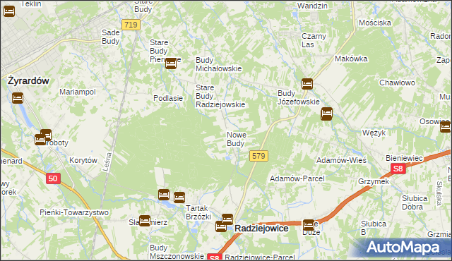 mapa Nowe Budy gmina Radziejowice, Nowe Budy gmina Radziejowice na mapie Targeo