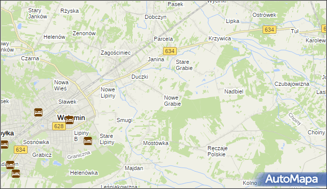 mapa Nowe Grabie gmina Wołomin, Nowe Grabie gmina Wołomin na mapie Targeo