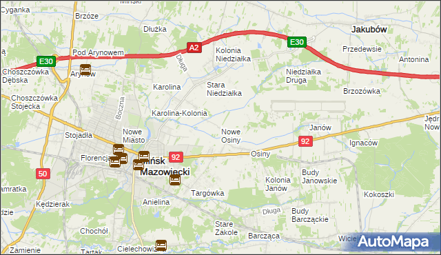 mapa Nowe Osiny, Nowe Osiny na mapie Targeo