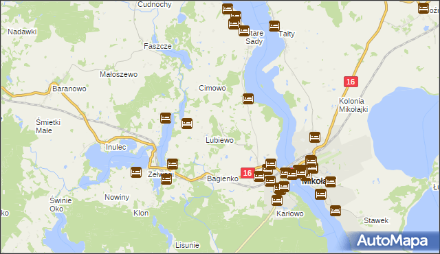 mapa Nowe Sady gmina Mikołajki, Nowe Sady gmina Mikołajki na mapie Targeo