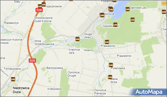 mapa Nowiny gmina Głusk, Nowiny gmina Głusk na mapie Targeo