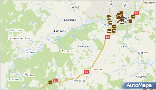 mapa Nowosady gmina Lidzbark Warmiński, Nowosady gmina Lidzbark Warmiński na mapie Targeo