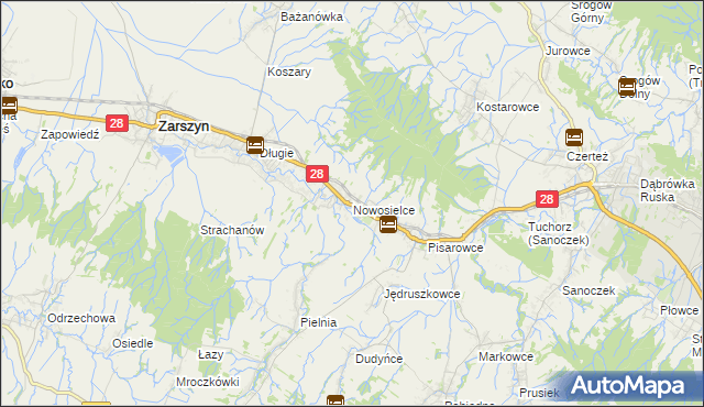 mapa Nowosielce gmina Zarszyn, Nowosielce gmina Zarszyn na mapie Targeo