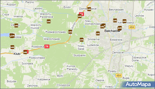 mapa Nowy Świat gmina Bełchatów, Nowy Świat gmina Bełchatów na mapie Targeo