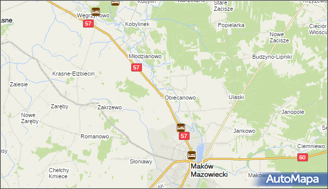 mapa Obiecanowo gmina Karniewo, Obiecanowo gmina Karniewo na mapie Targeo