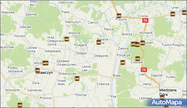 mapa Oblęgorek, Oblęgorek na mapie Targeo