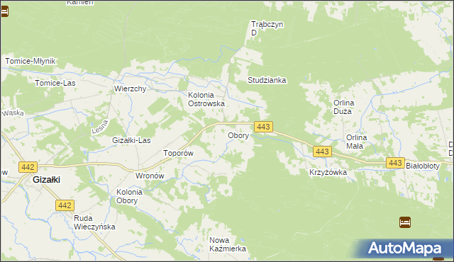 mapa Obory gmina Gizałki, Obory gmina Gizałki na mapie Targeo