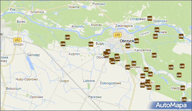 mapa Obrowo gmina Obrzycko, Obrowo gmina Obrzycko na mapie Targeo