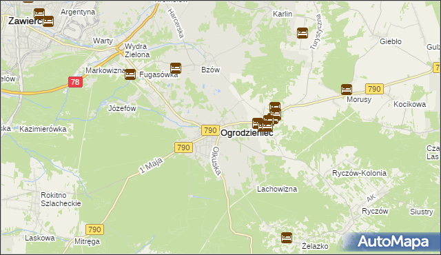 mapa Ogrodzieniec powiat zawierciański, Ogrodzieniec powiat zawierciański na mapie Targeo