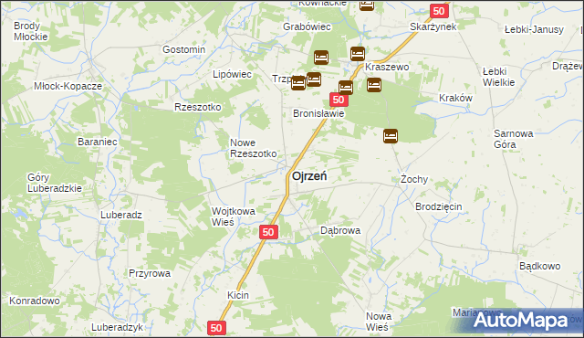 mapa Ojrzeń powiat ciechanowski, Ojrzeń powiat ciechanowski na mapie Targeo