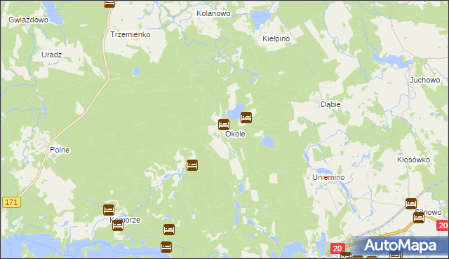 mapa Okole gmina Borne Sulinowo, Okole gmina Borne Sulinowo na mapie Targeo