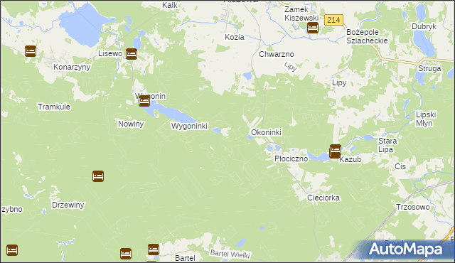 mapa Okoniny gmina Kaliska, Okoniny gmina Kaliska na mapie Targeo