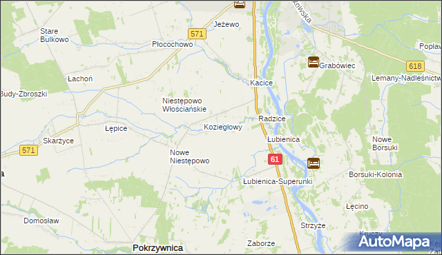 mapa Olbrachcice gmina Pokrzywnica, Olbrachcice gmina Pokrzywnica na mapie Targeo