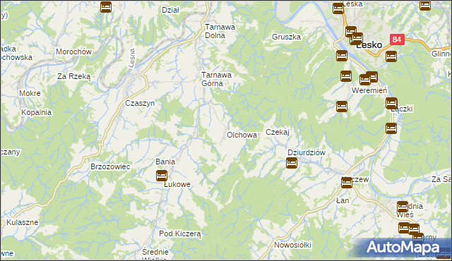 mapa Olchowa gmina Zagórz, Olchowa gmina Zagórz na mapie Targeo